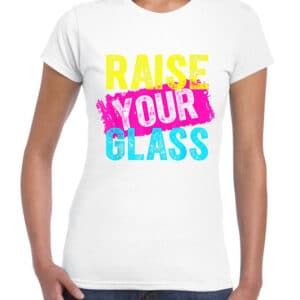womens pink raise your glass tshirt in white