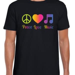 mens peace love music tshirt in black